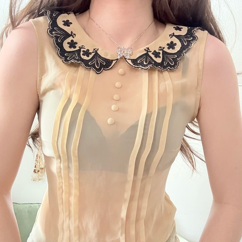 Vintage Y2K Charlotte Russe Peter Pan Collar Mesh Tank Blouse